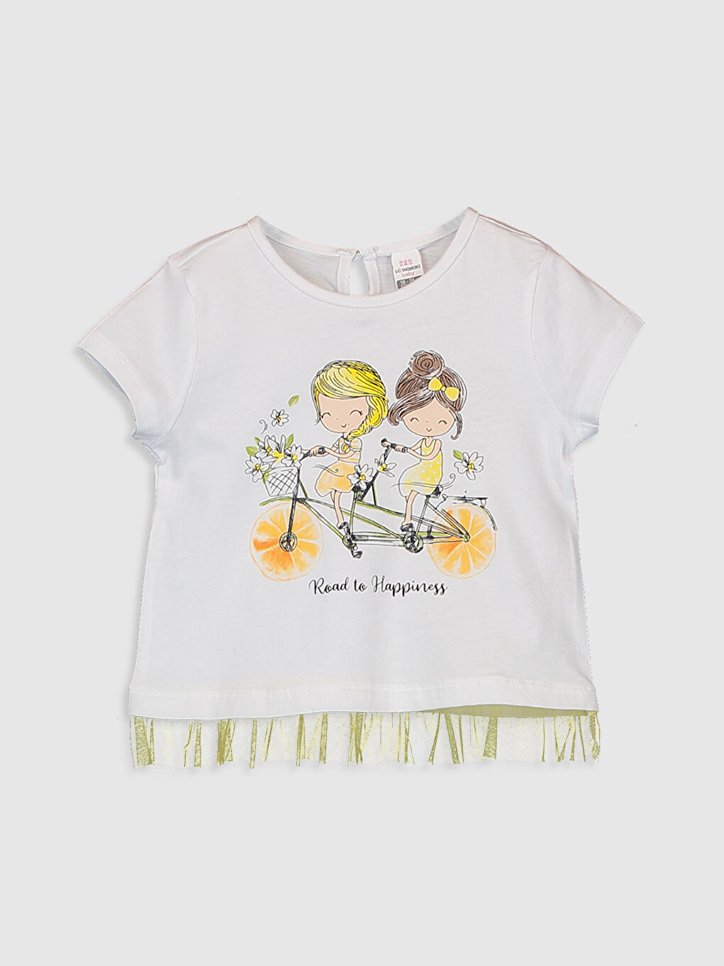 Beyaz Bisiklet Yaka Kısa Kollu Kız Bebek Tişört