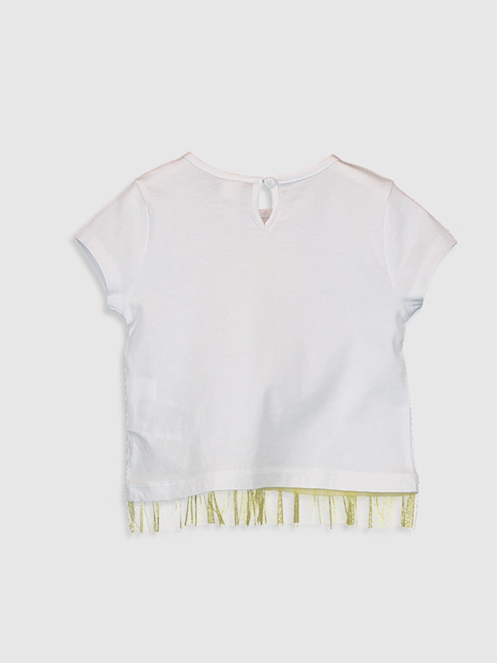 Beyaz Bisiklet Yaka Kısa Kollu Kız Bebek Tişört-1