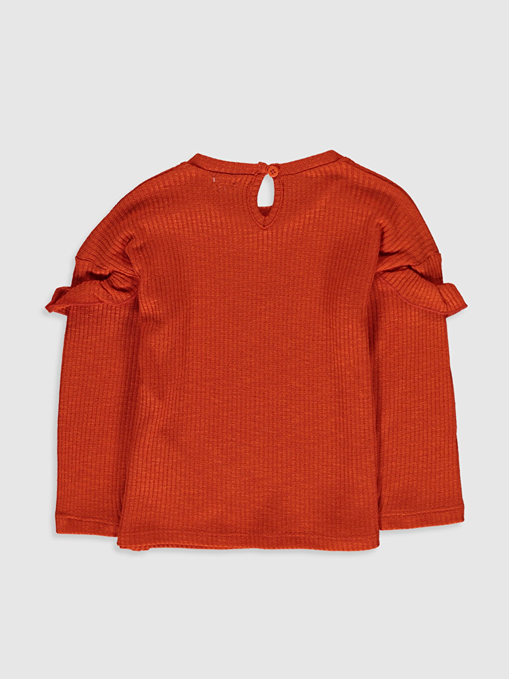 Turuncu Bisiklet Yaka Uzun Kollı Fırfır Detaylı Kız Bebek Tişört-1