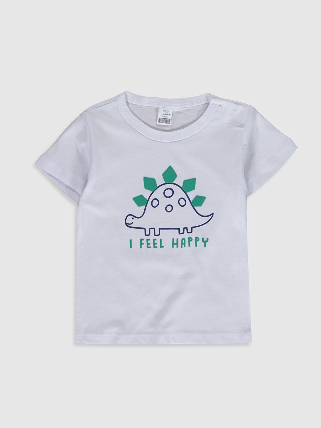 Beyaz Bisiklet Yaka Kısa Kollu Baskılı Erkek Bebek Tişört