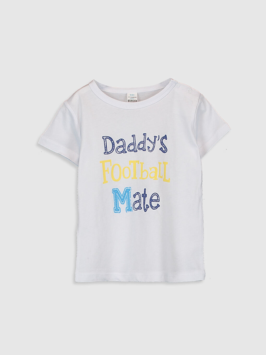 Beyaz Bisiklet Yaka Kısa Kollu Baskılı Erkek Bebek Tişört