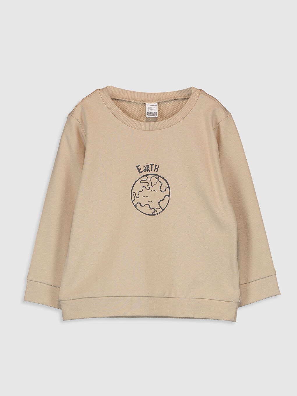 Bej Bisiklet Yaka Uzun Kollu Erkek Bebek Sweatshirt