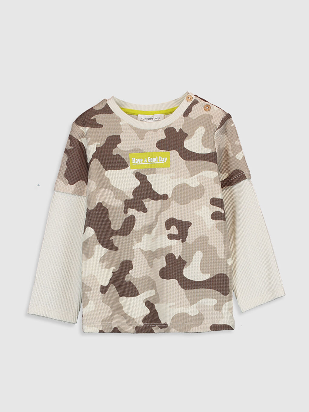 Kahverengi Bisiklet Yaka Kısa Kollu Erkek Bebek Tişört