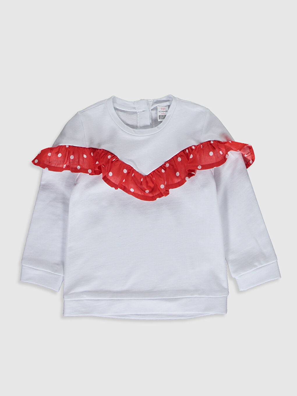 Beyaz Bisiklet Yaka Uzun Kollu Kız Bebek Sweatshirt