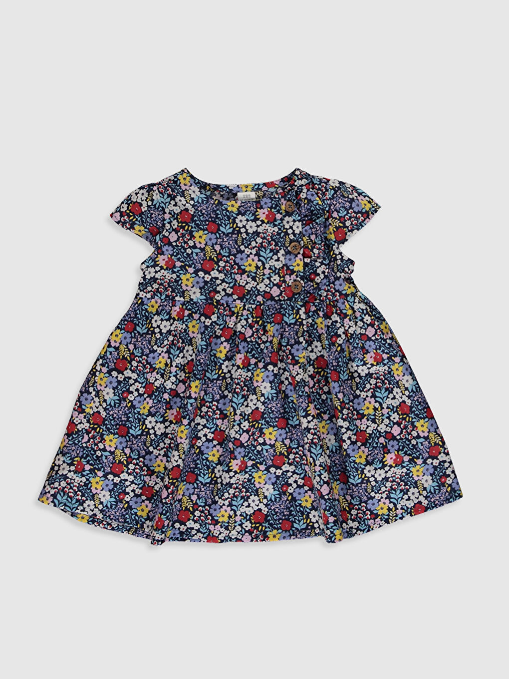 Lacivert Bisiklet Yaka Kısa Kollu Kız Bebek Elbise