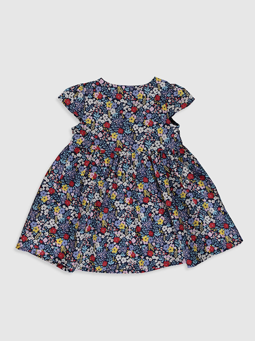 Lacivert Bisiklet Yaka Kısa Kollu Kız Bebek Elbise-1