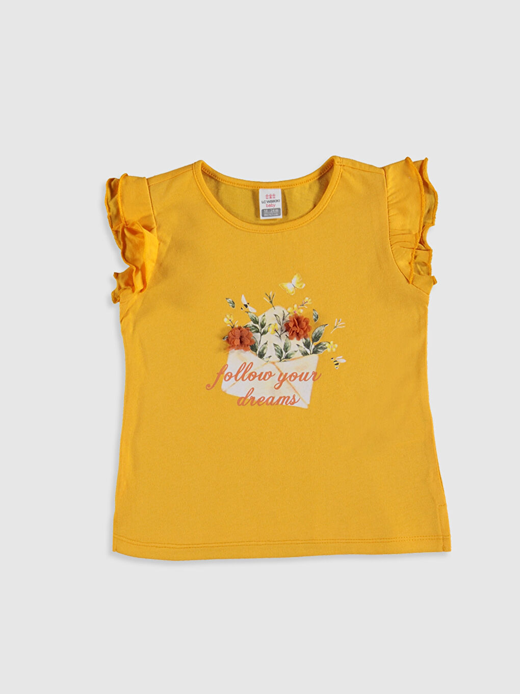 Turuncu Bisiklet Yaka Kısa Kollu Kız Bebek Tişört