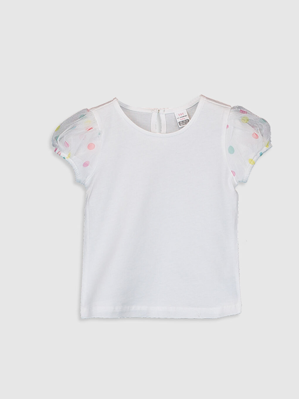 Ekru Bisiklet Yaka Kısa Kollu Kız Bebek Tişört