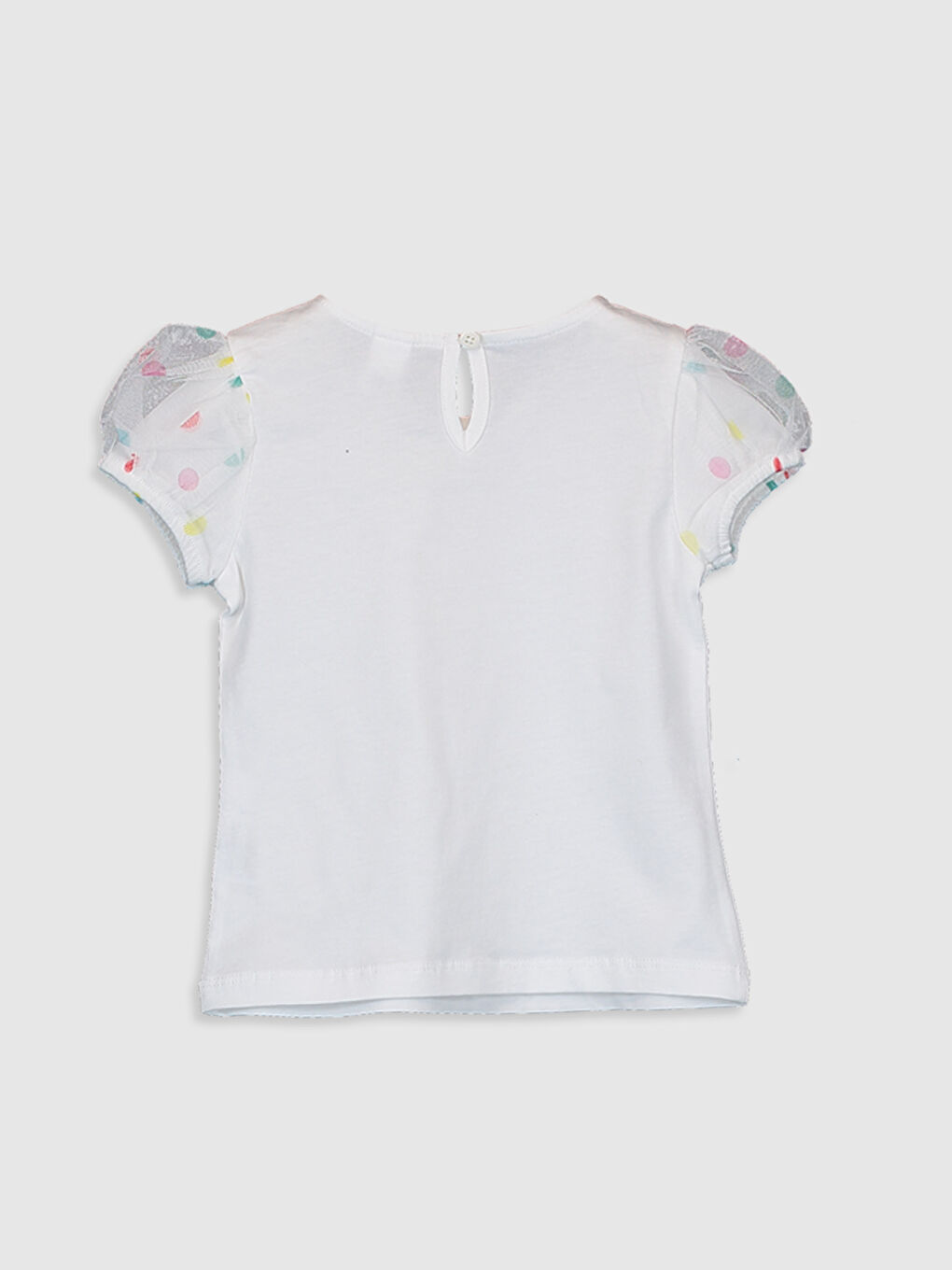 Ekru Bisiklet Yaka Kısa Kollu Kız Bebek Tişört-1