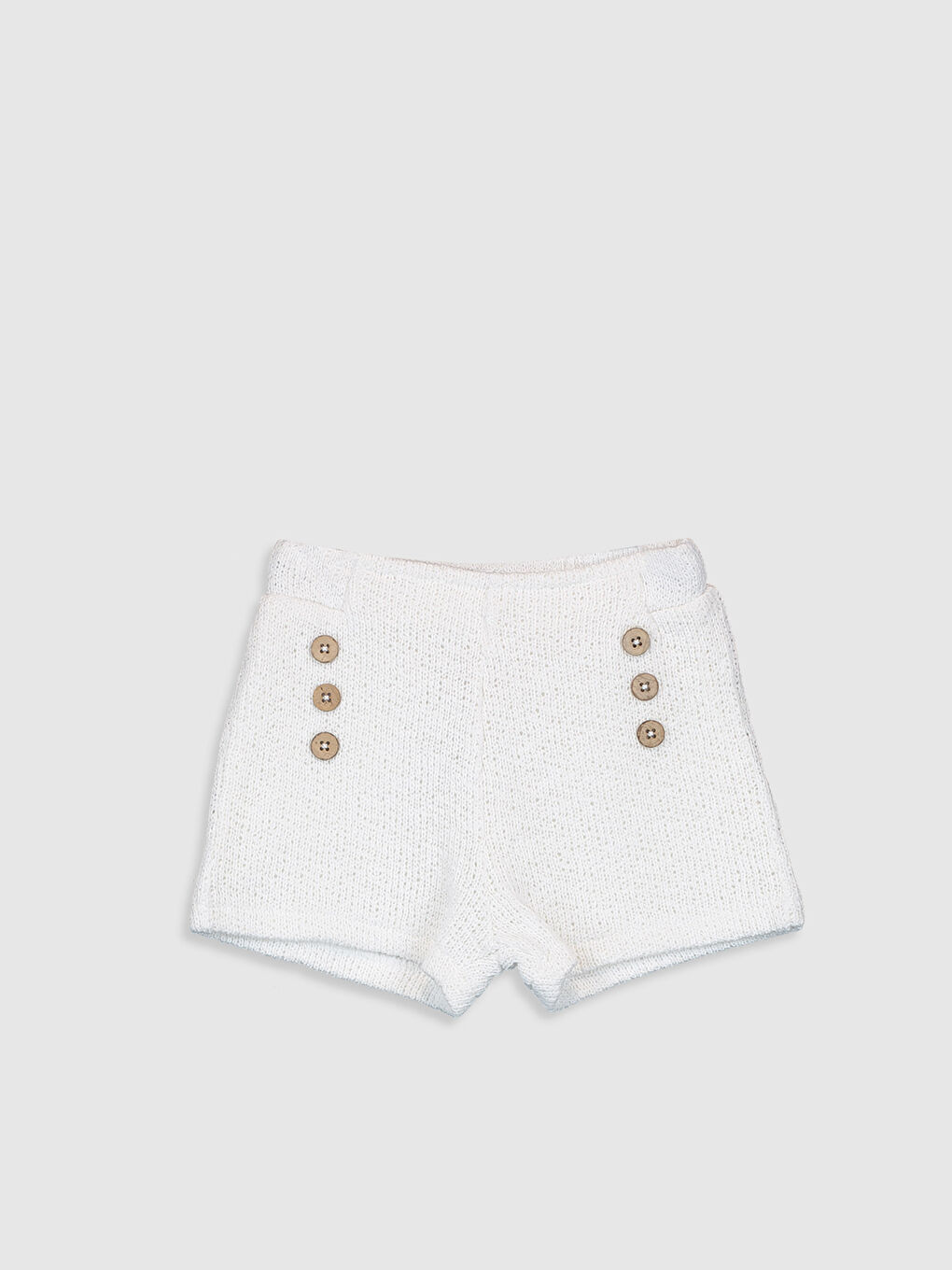 Elastic Waist Button Detailed Baby Girl Knitwear Shorts