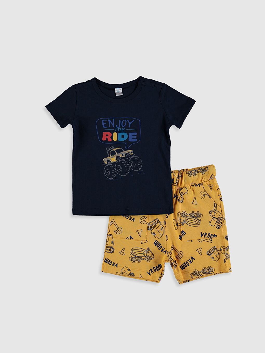 Lacivert Hakim Yaka Kısa Kol Erkek Bebek Tişört ve Şort 2'li