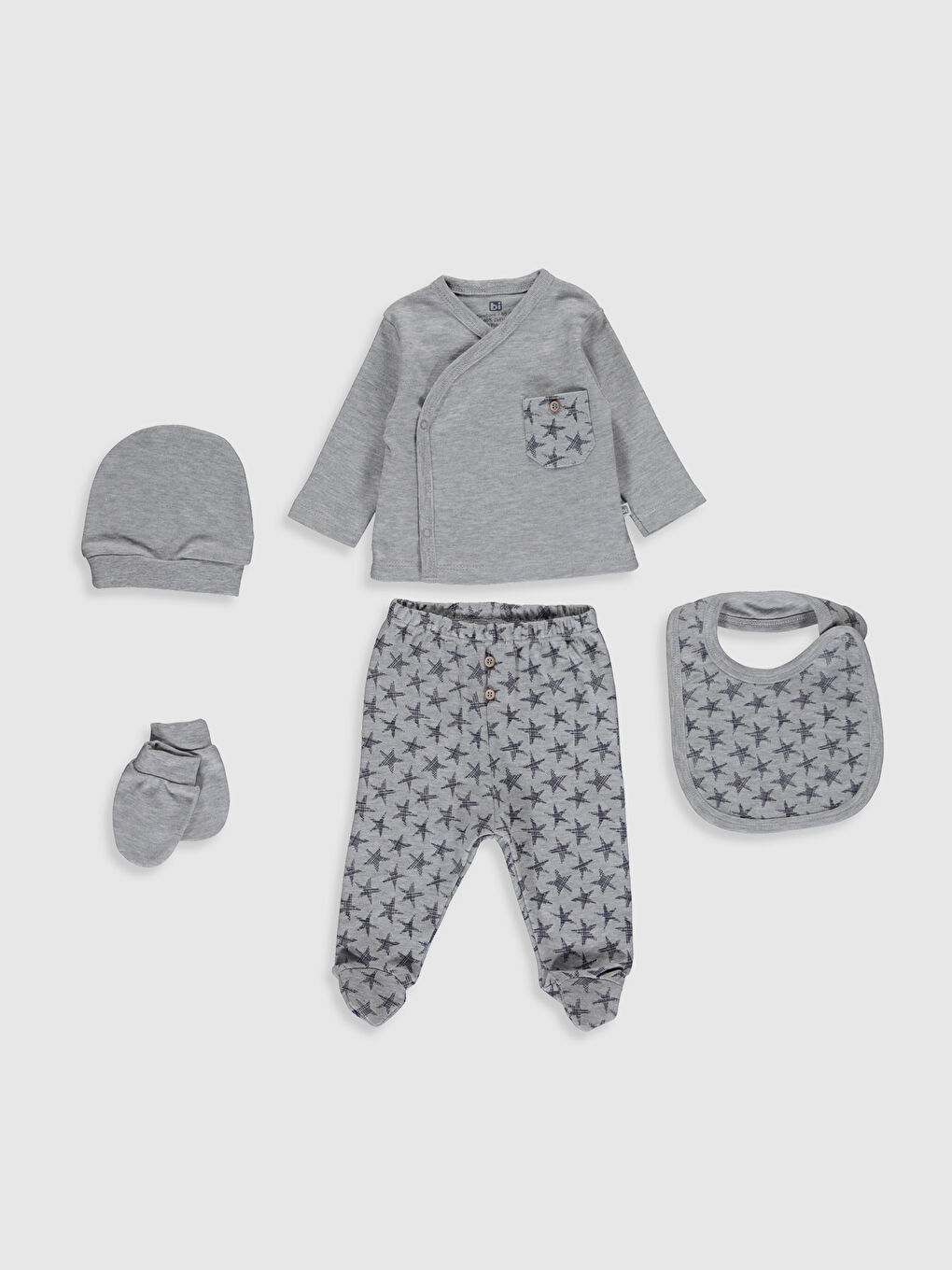 Gri Bi Mini Desenli Hastane Çıkış Seti -1