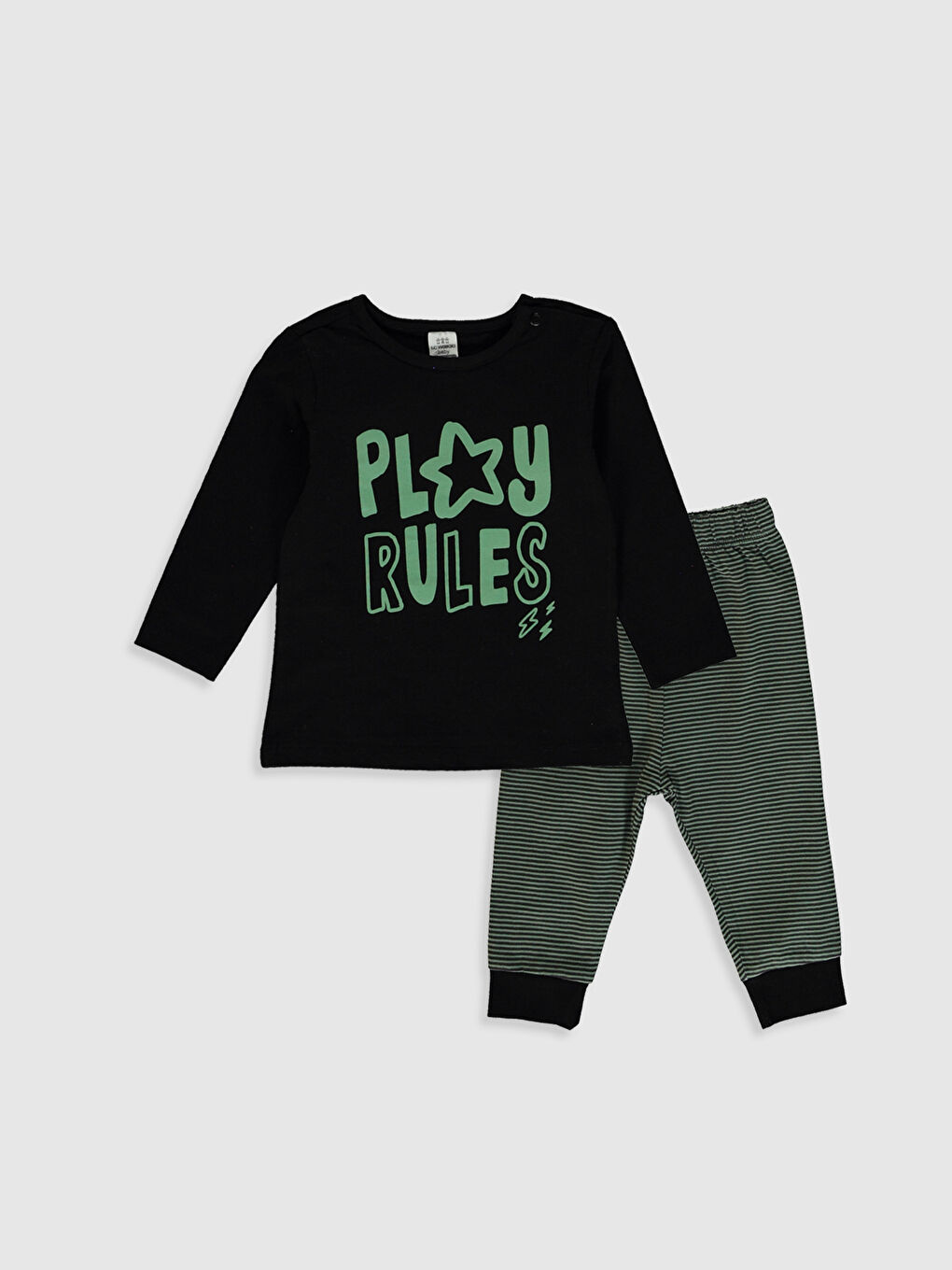 Lacivert Erkek Bebek Baskılı Pamuklu Pijama Takımı