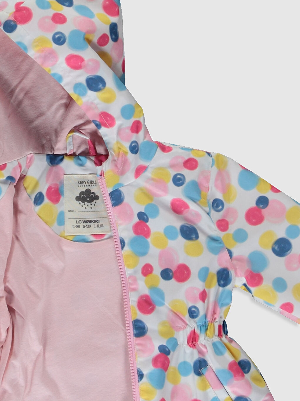 Ekru Kapüşonlu Uzun Kollu Kız Bebek Fermuarlı Yağmurluk-2