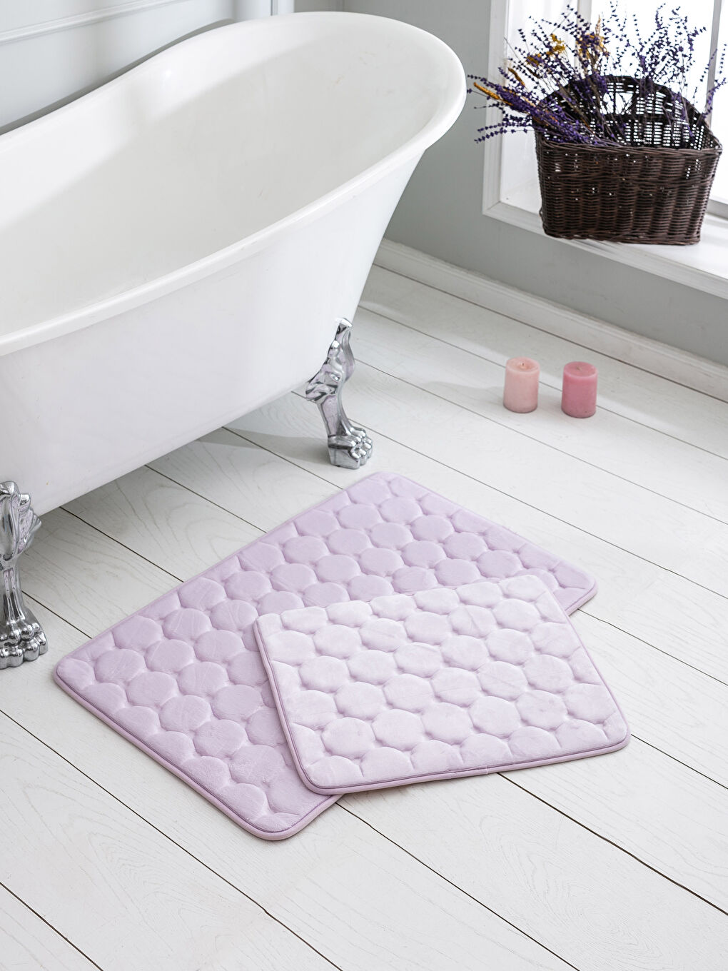 Lila Kabartmalı Banyo Paspası 2'li