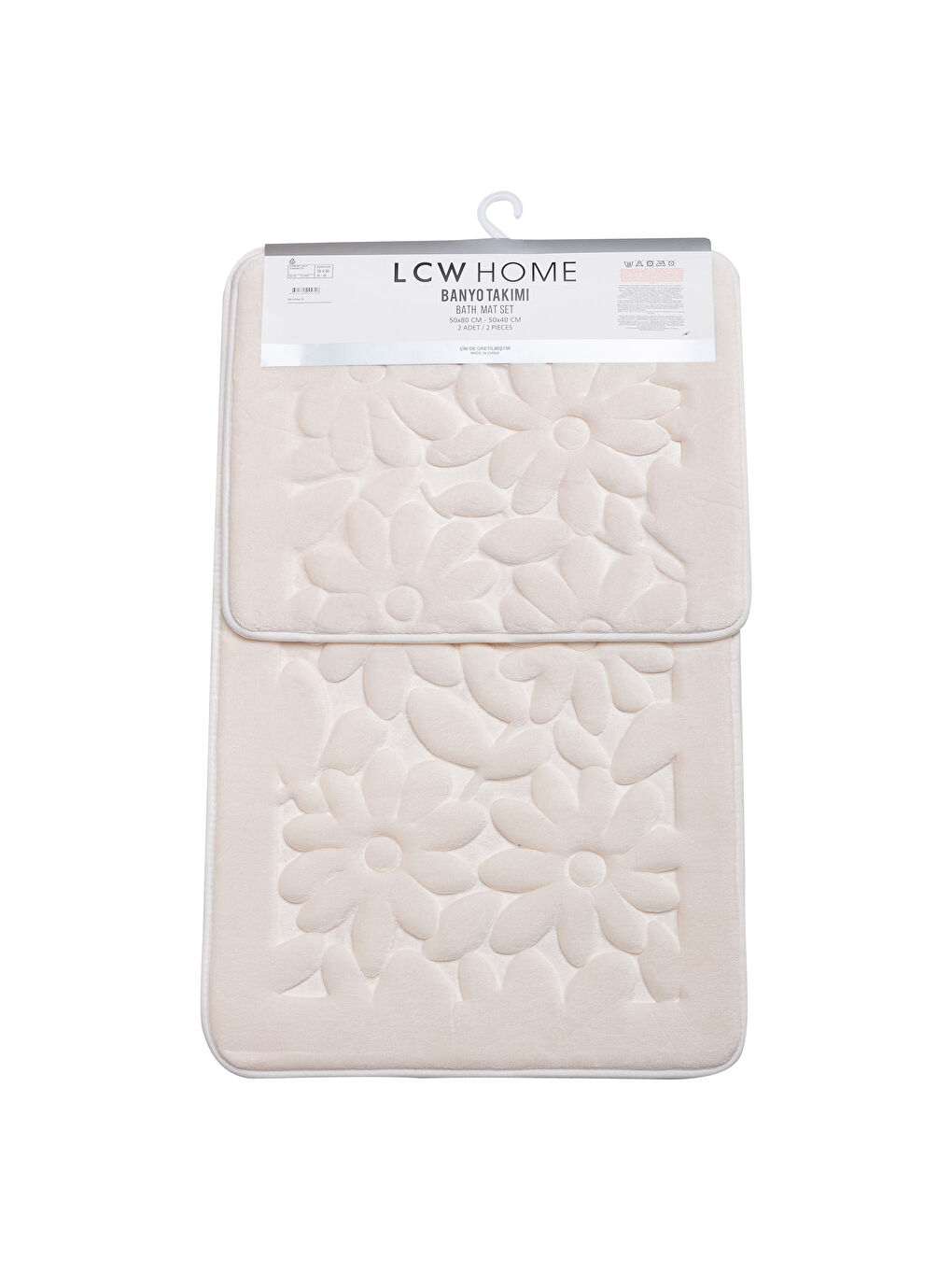 Ekru Kabartmalı Banyo Paspası 2'li-3