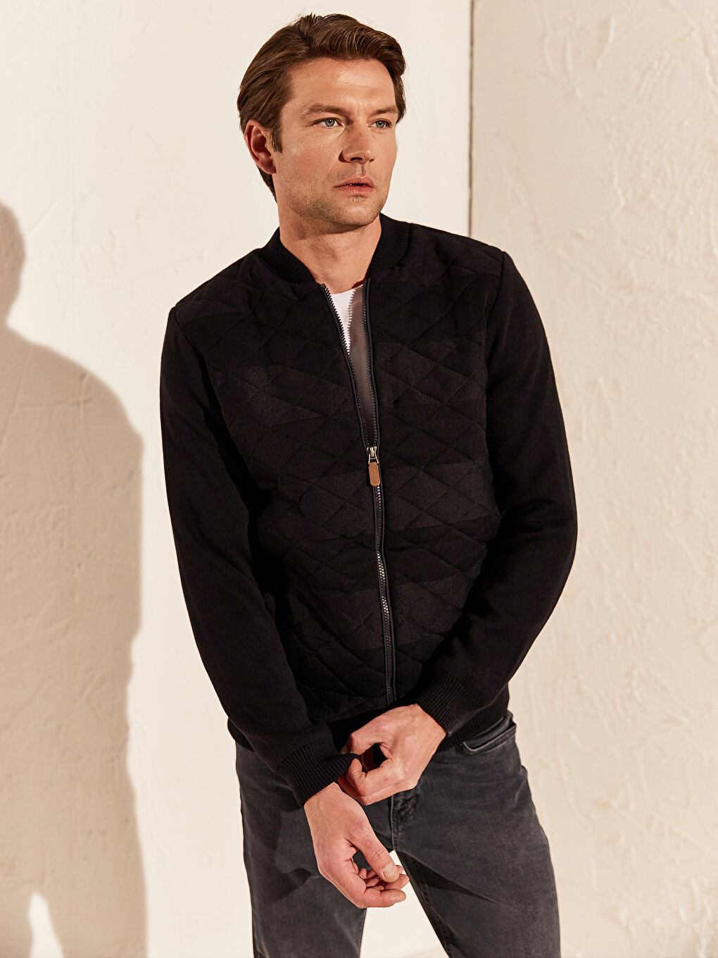 Lacivert Standart Kalıp Kolej Yaka Erkek Hırka