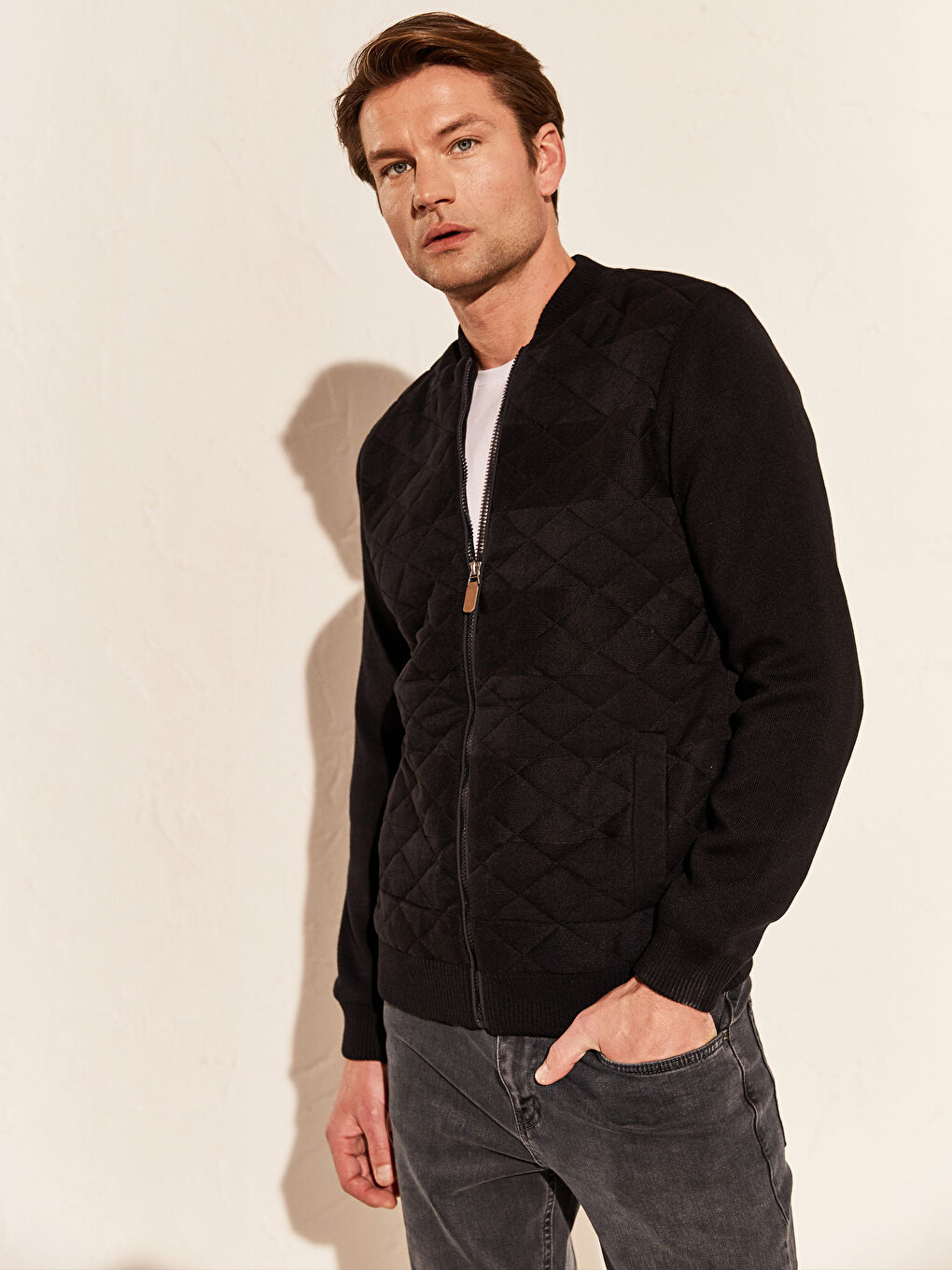 Lacivert Standart Kalıp Kolej Yaka Erkek Hırka-1