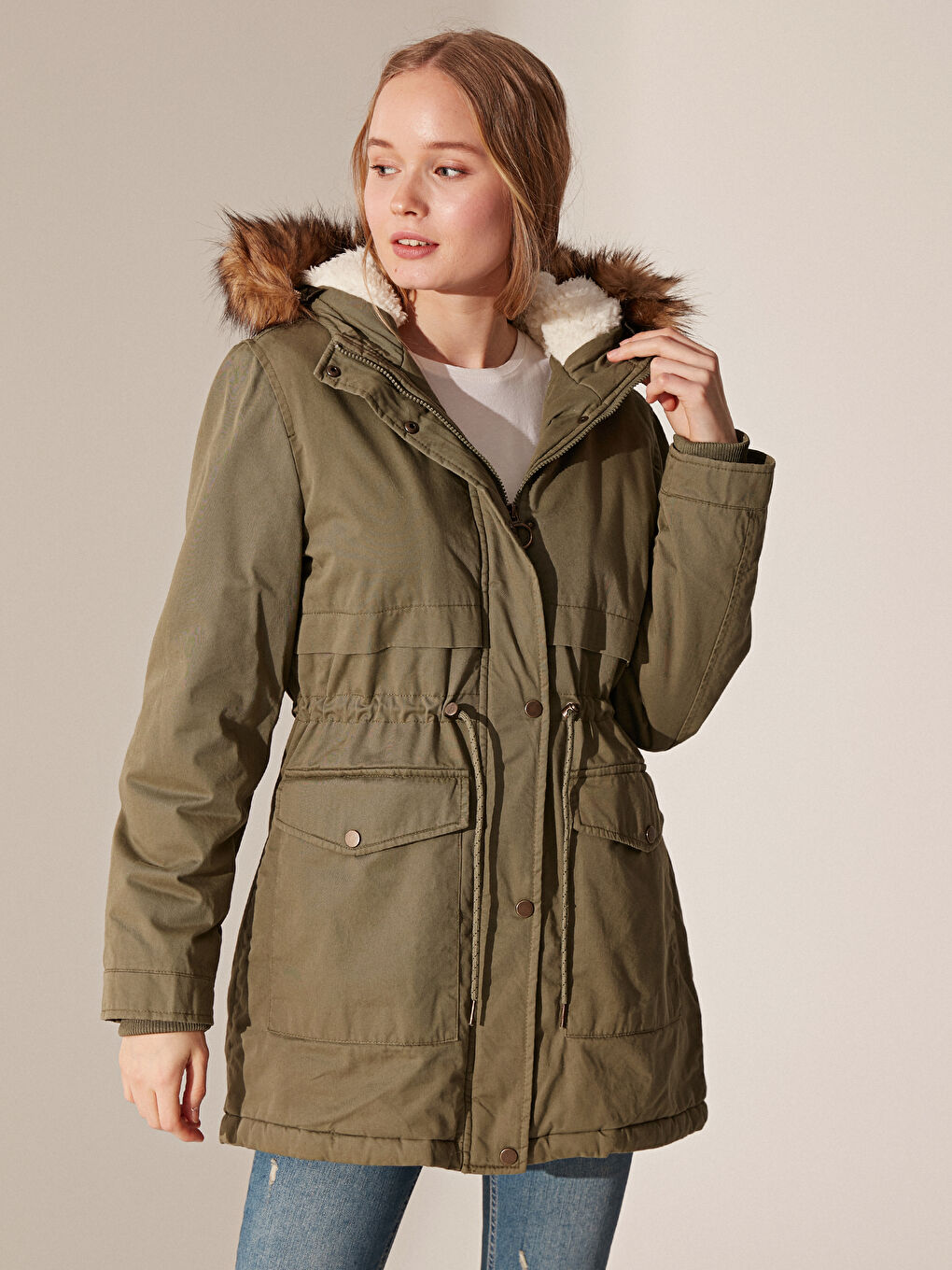 Women's Parka with Hooded Straight Long Sleeve Thick