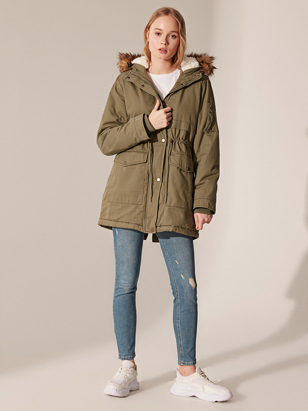 Women's Parka with Hooded Straight Long Sleeve Thick-2