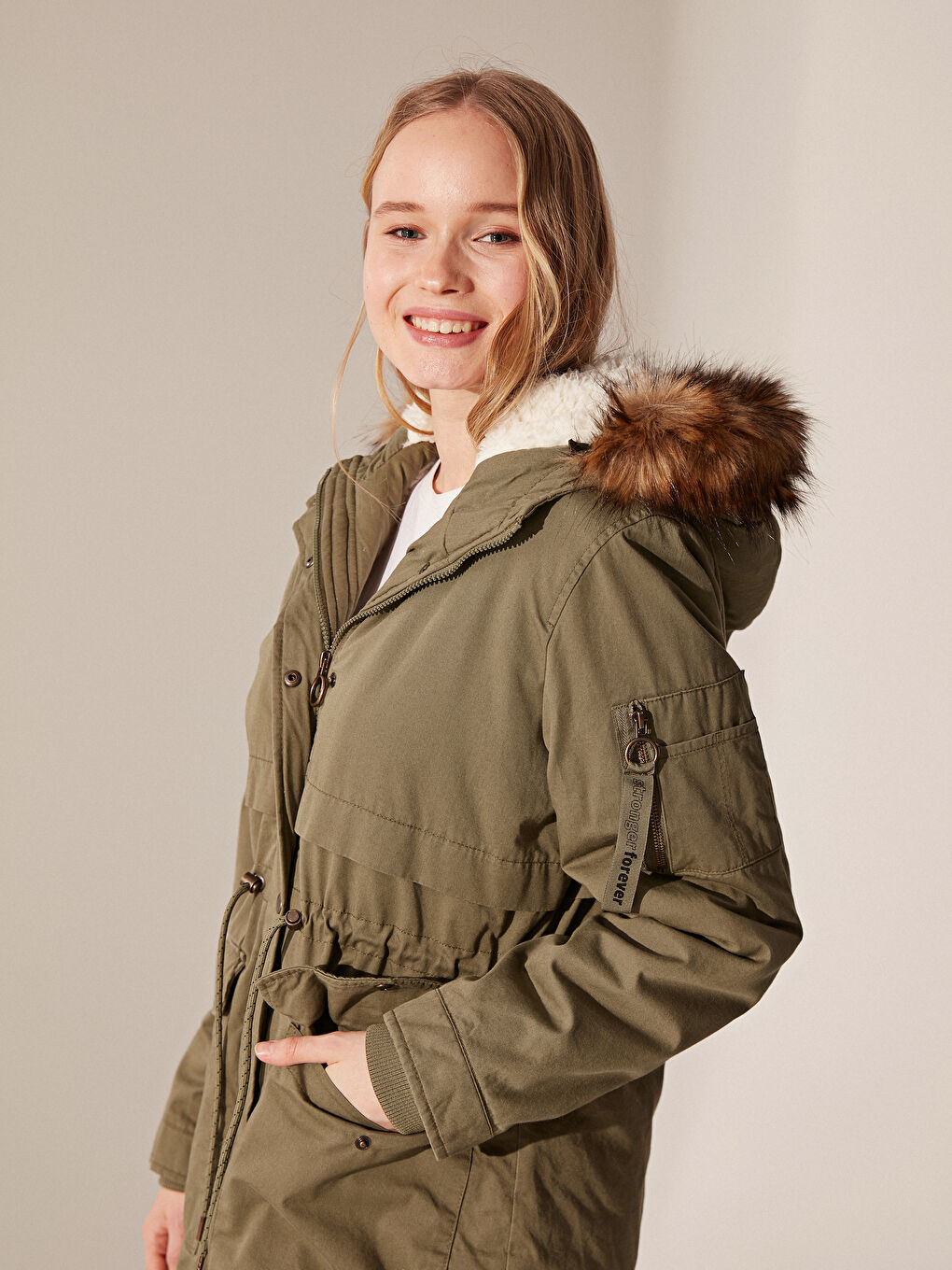 Women's Parka with Hooded Straight Long Sleeve Thick-4