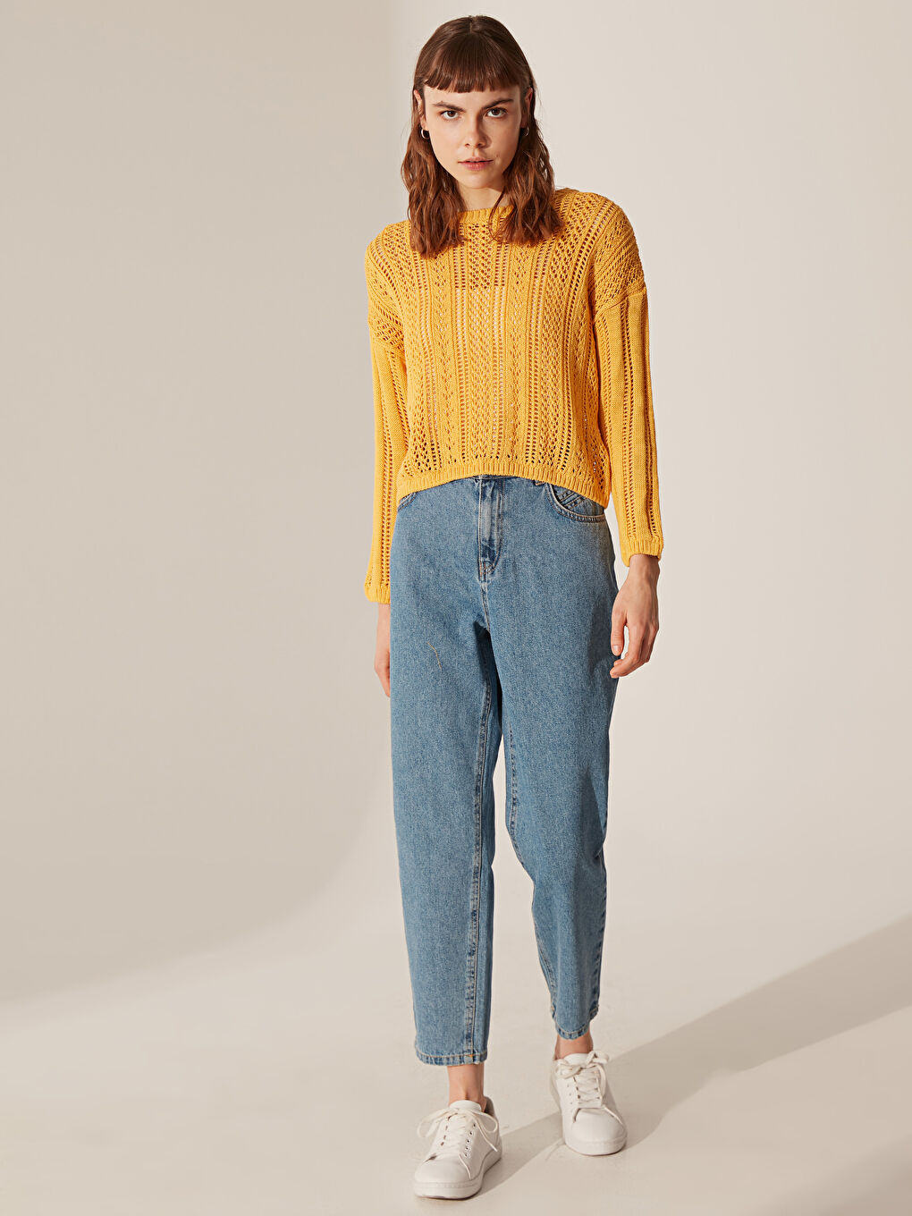 Свитер Женский Трикотажный С Круглым Вырезом, Стандартного Кроя, С Длинным Рукавом И Отверстиями-2