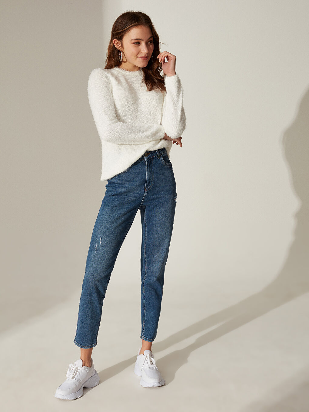 سترة تريكو كم طويل عادي بياقة دائرية للسيدات-3