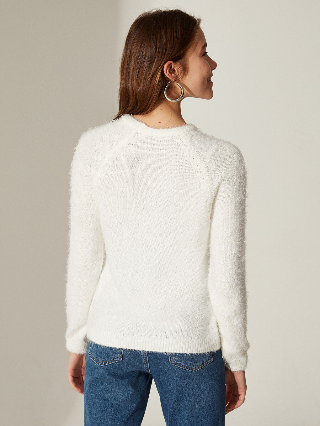 سترة تريكو كم طويل عادي بياقة دائرية للسيدات-4