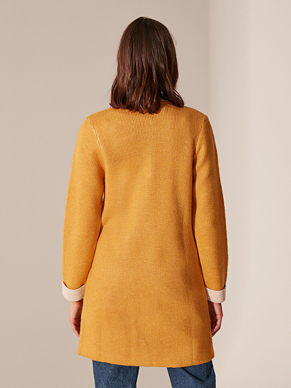 Кардиган для жінок з круглим вирізом горловини та довгим рукавом-2