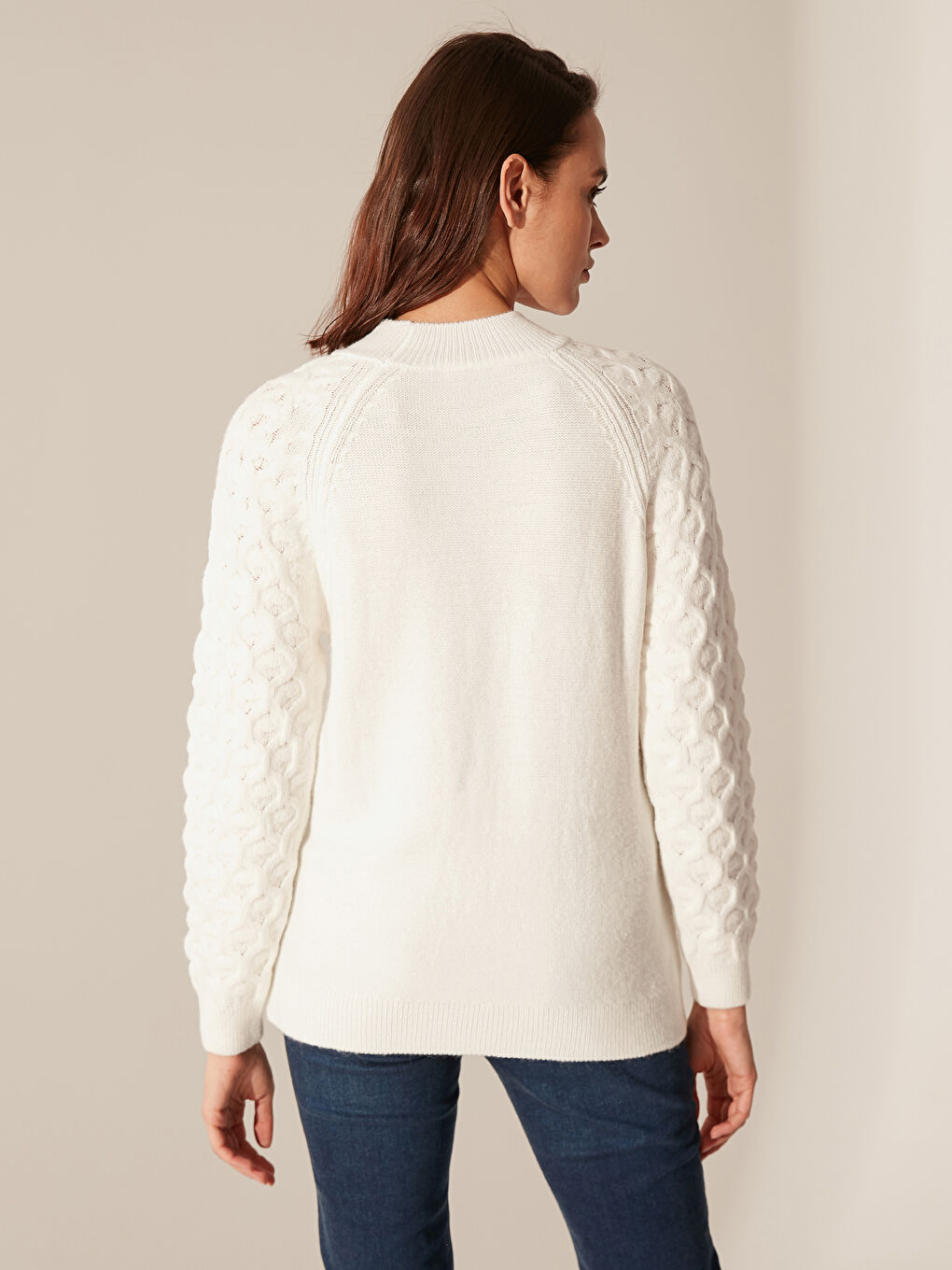 Ekru Yarım Balıkçı Yaka Uzun Kollu Kadın Kazak-4