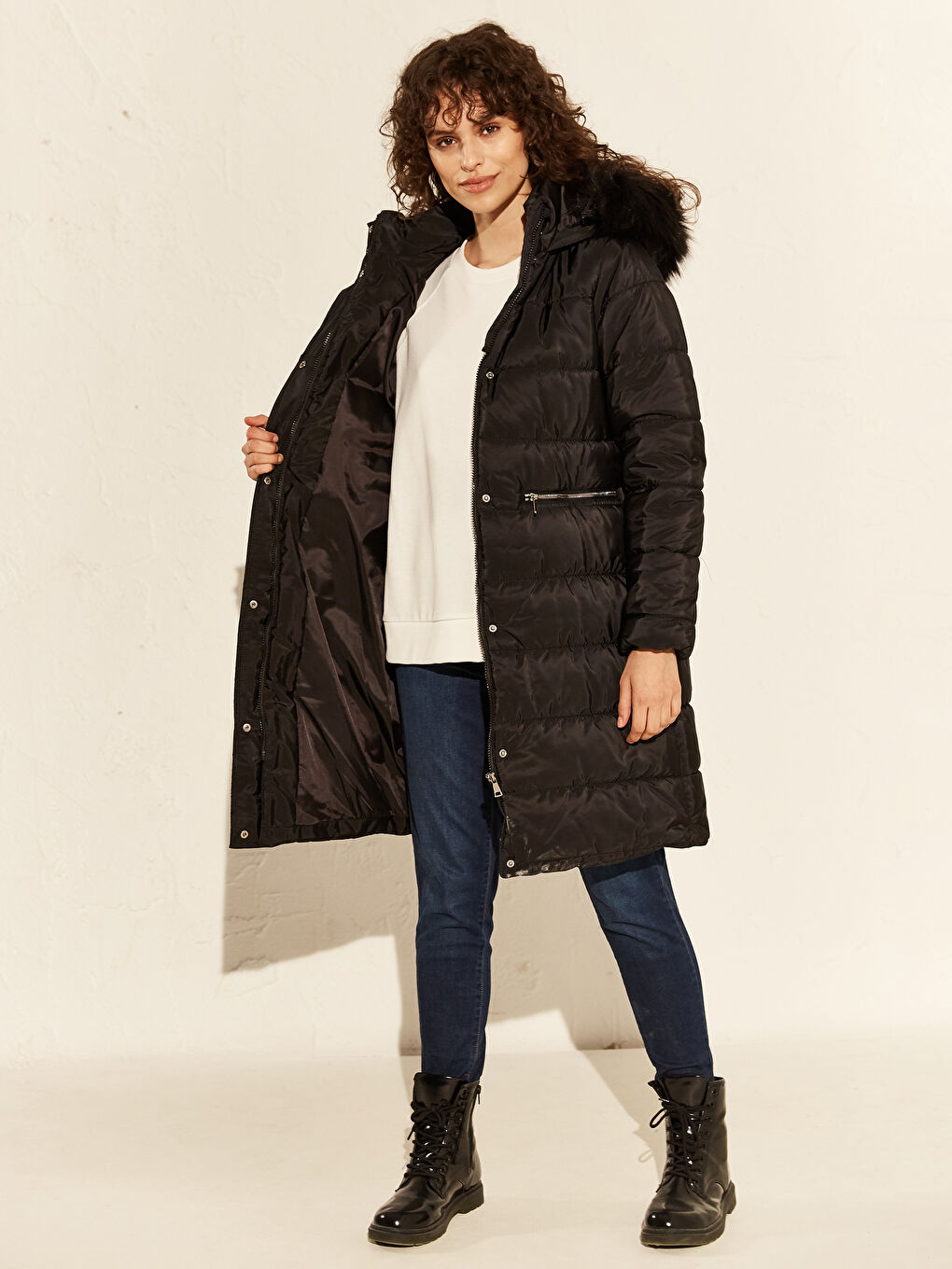 بالطو نسائي طويل كم طويل بكابوش-1