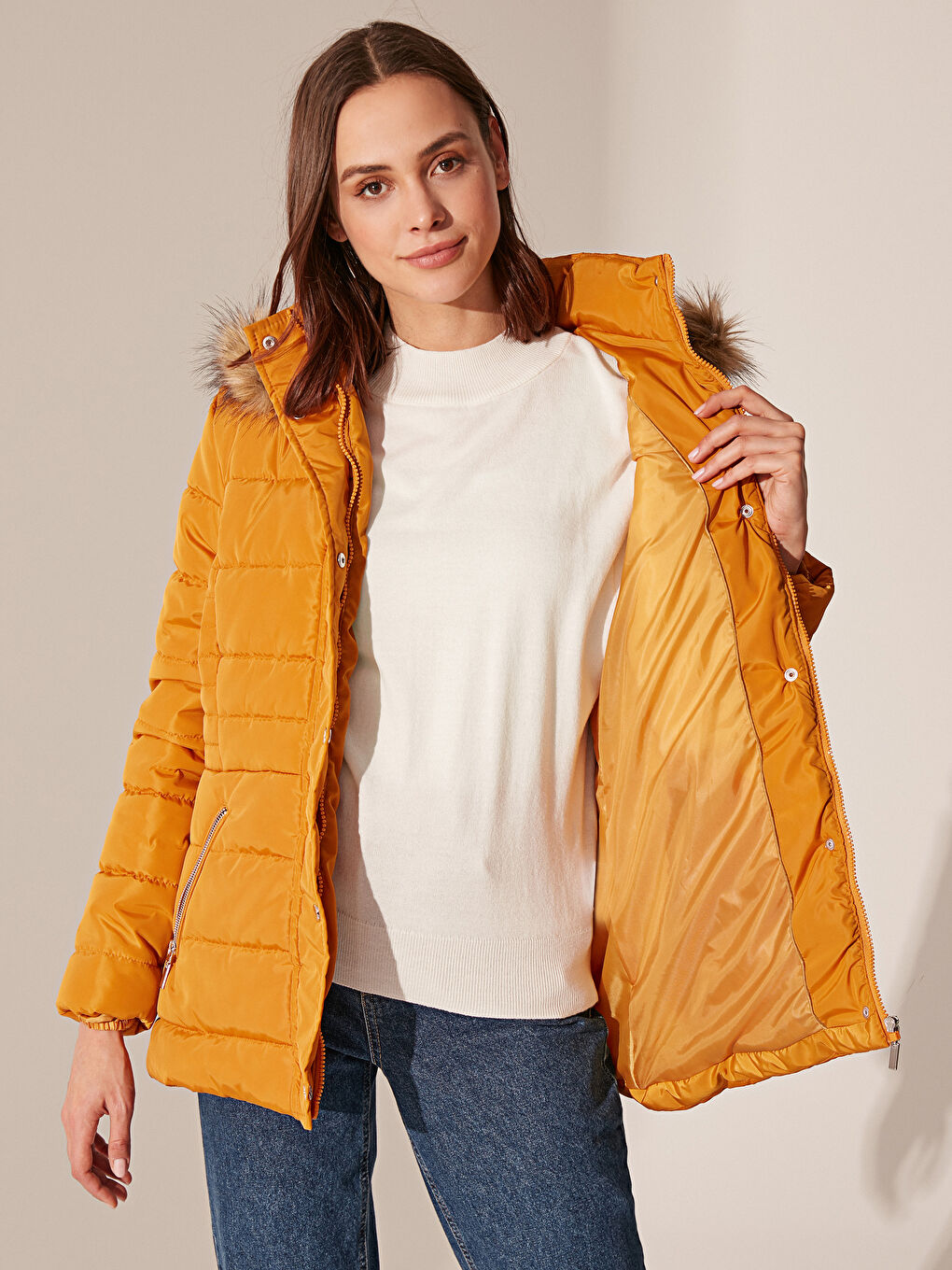 Women's Down Jacket With Hooded Long Sleeve-2