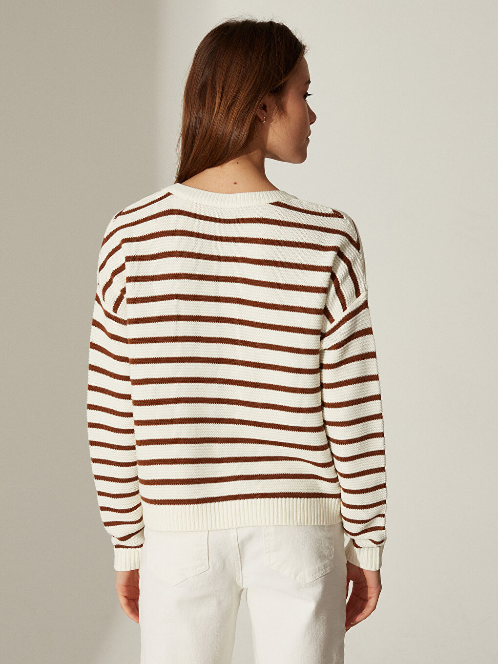 Ekru Bisiklet Yaka Uzun Kollu Kadın Kazak-4