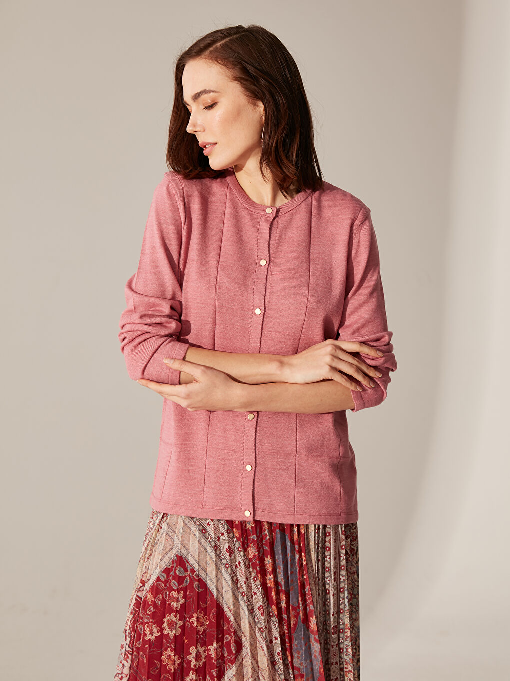 Женщины Розовый Кардиган-2