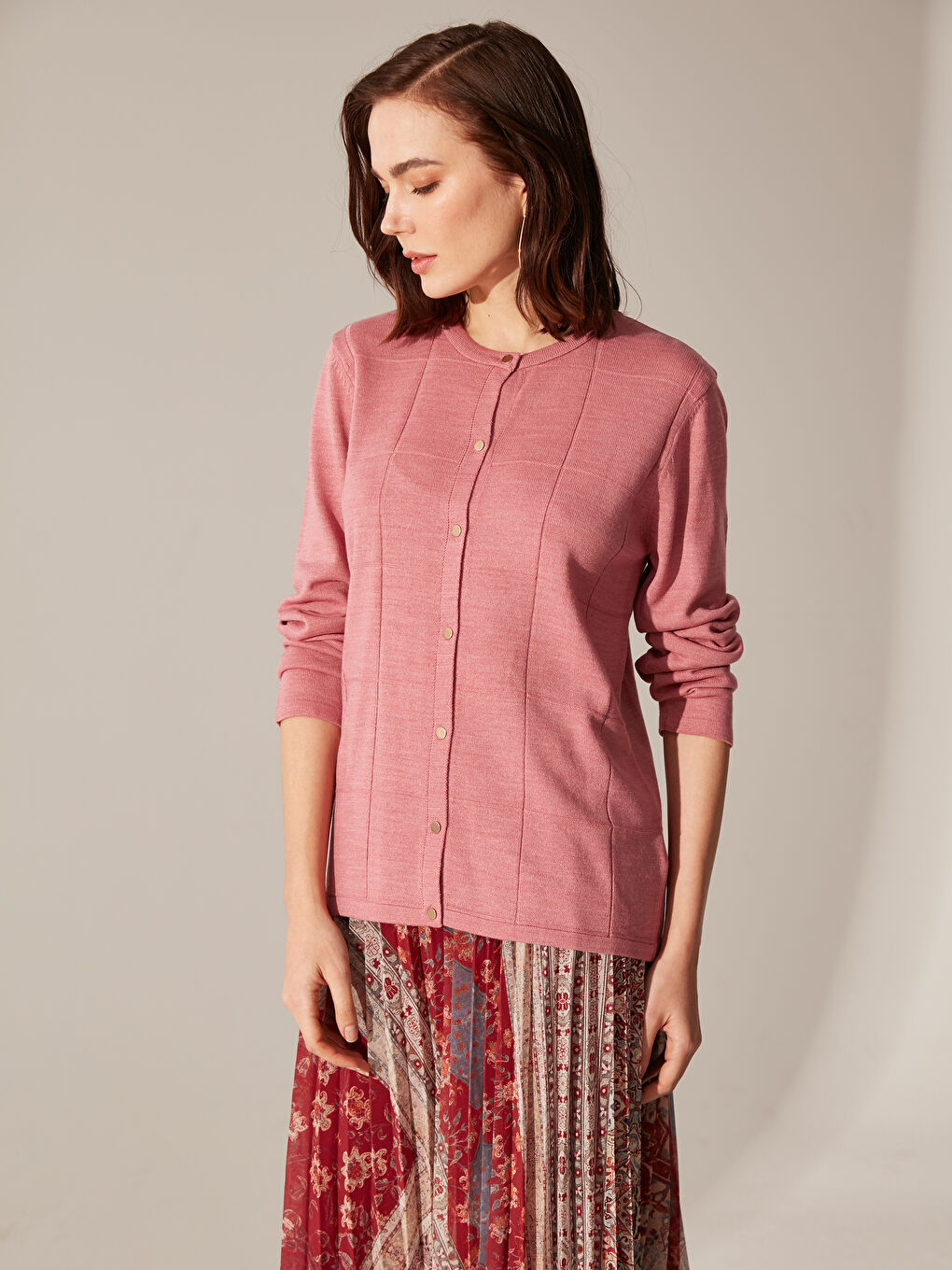 Женщины Розовый Кардиган-3