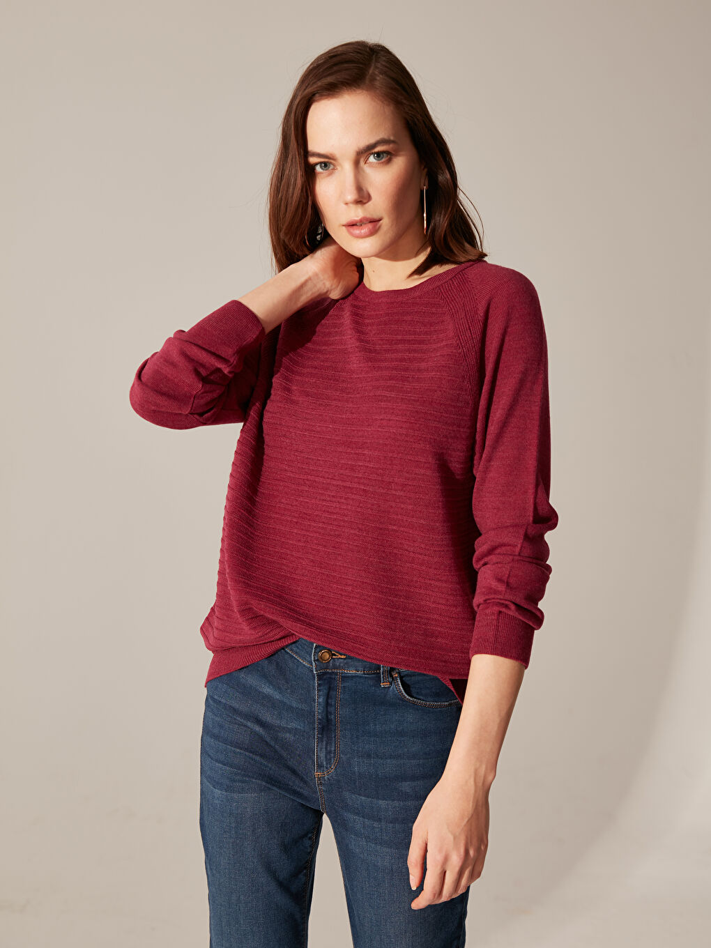 Женщины Фуксия Свитер-3