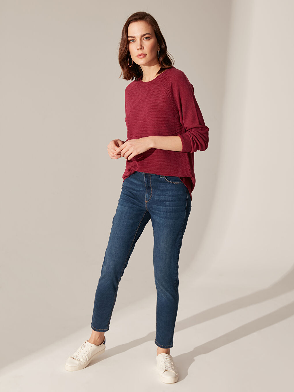 Женщины Фуксия Свитер-4