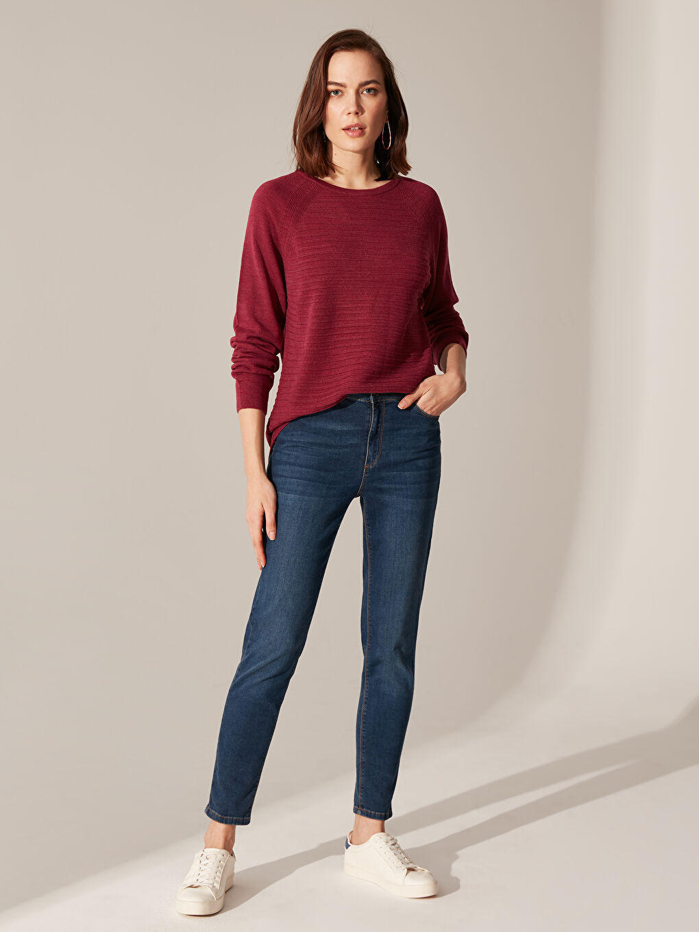 Женщины Фуксия Свитер-5