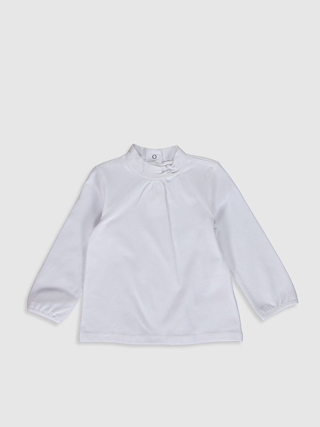 Ekru Bisiklet Yaka Uzun Kollu Kız Bebek Tişört