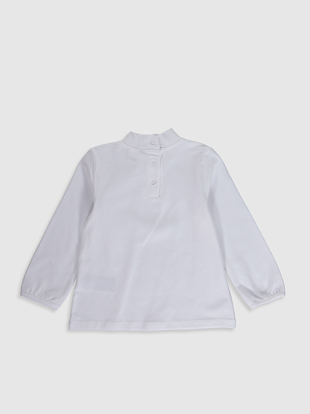 Ekru Bisiklet Yaka Uzun Kollu Kız Bebek Tişört-1