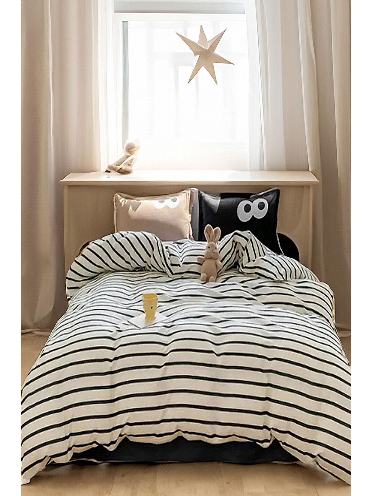 UPSTYLE Kolay Ütülenir Nevresim Takımı Çift Kişilik Funny Siyah-Kahve 200x220cm