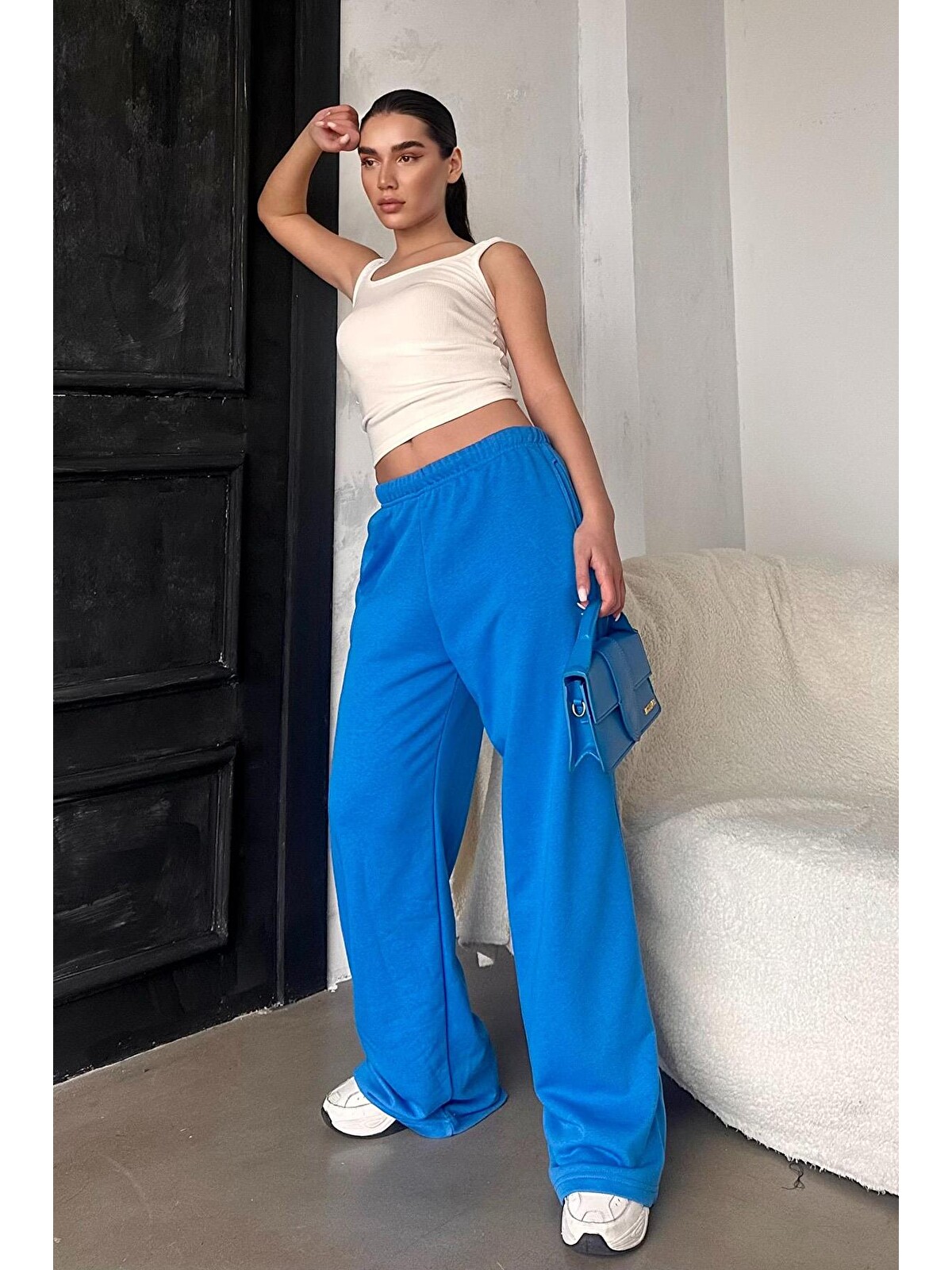 Madmext Mavi Saks Bol Paça Kadın Eşofman Altı Mg2279 - S000342795