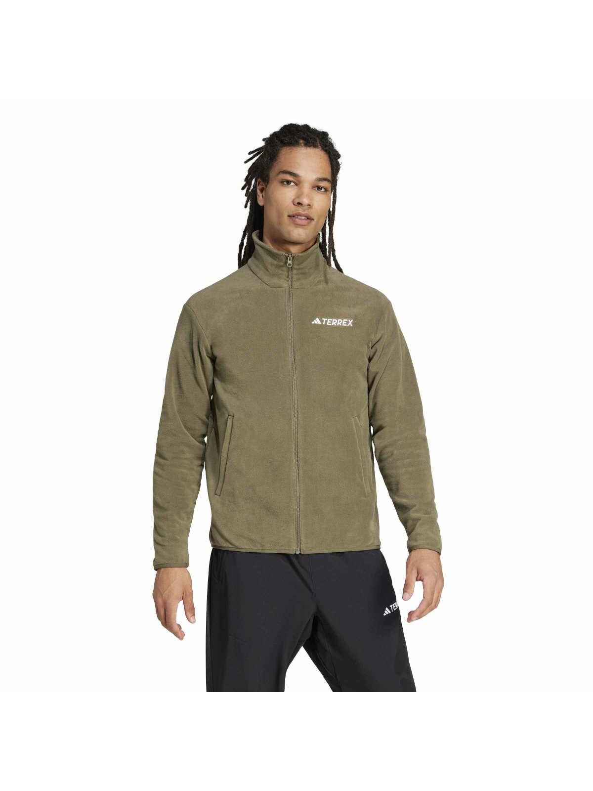 Adidas Multi Essentials Haki Dik Yaka Erkek Fermuarlı Sweatshirt