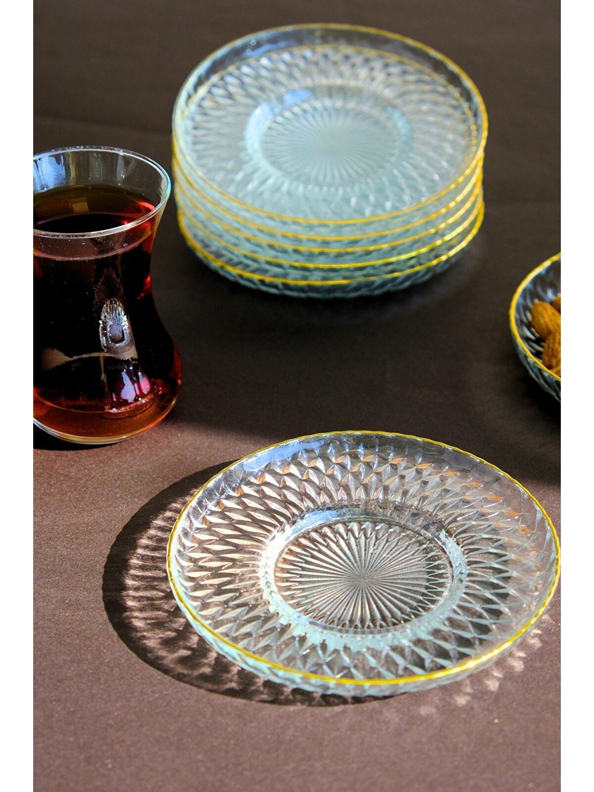 TABAK EVİ Altın Yaldız Cam Çay Tabağı 12cm 6 lı 2494