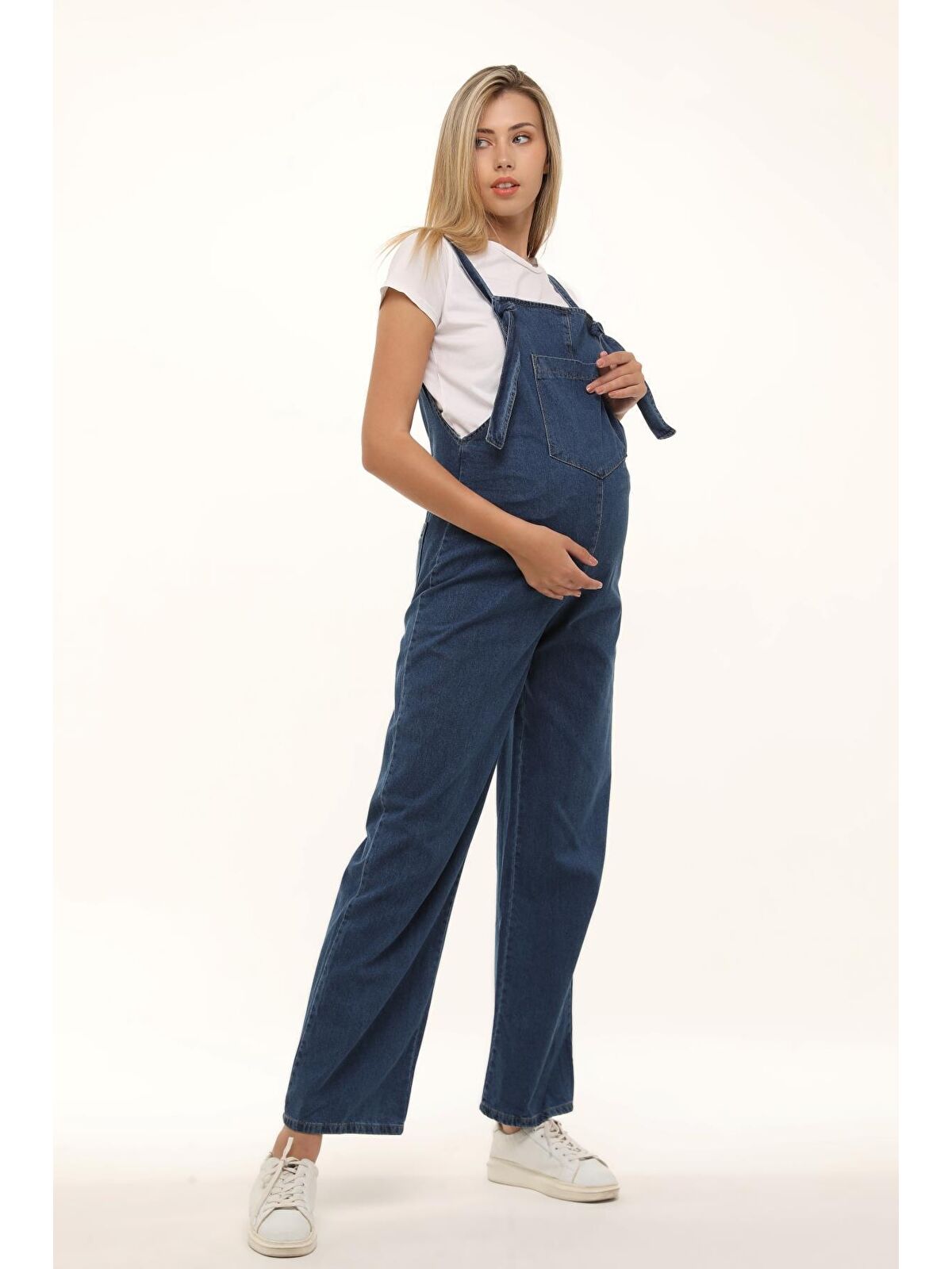 Luvmabelly Yandan Fermuarlı Kadın Denim Hamile Salopet