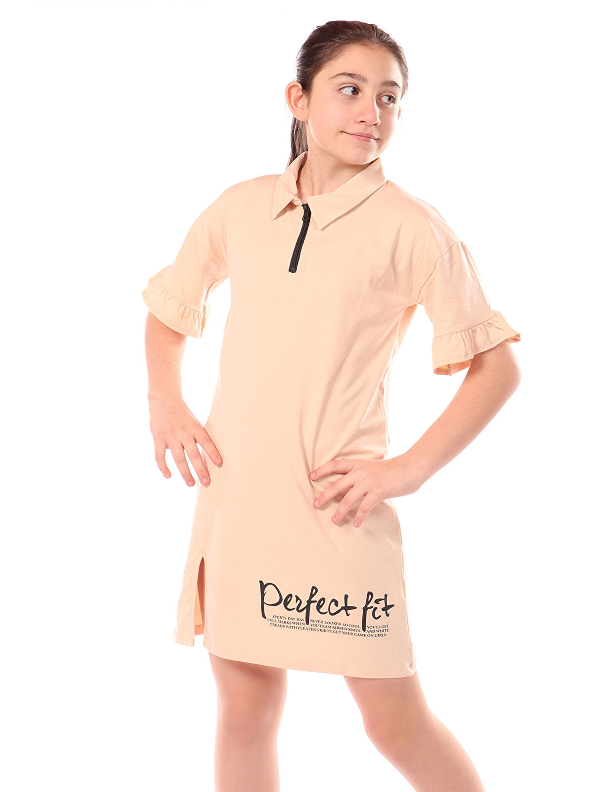 Toontoykids Kız Çocuk Yakalı Fermuar Detaylı Perfect Fit Baskılı Elbise