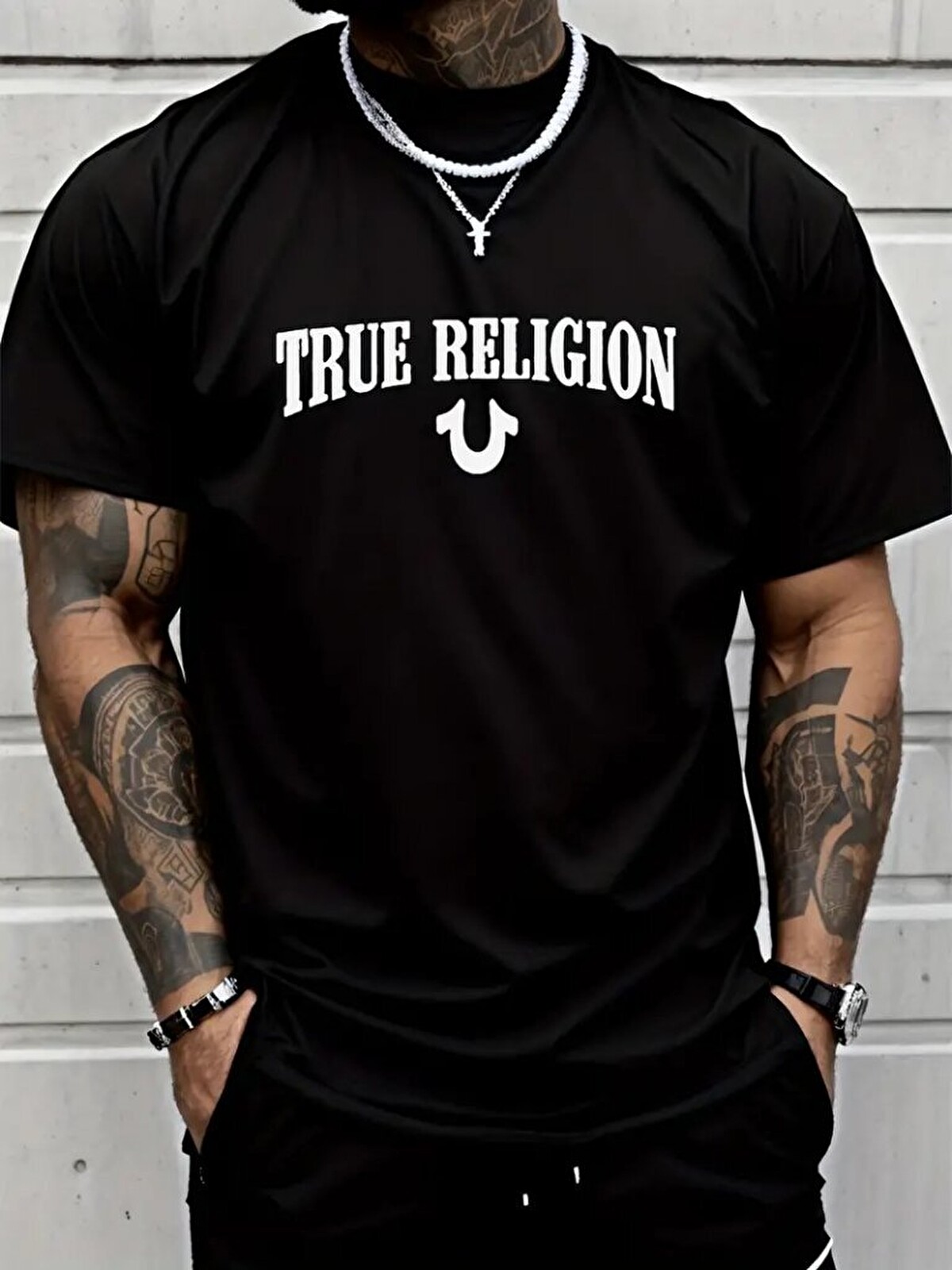 Jane's Siyah Erkek True Religion Baskılı Süprem Tişört