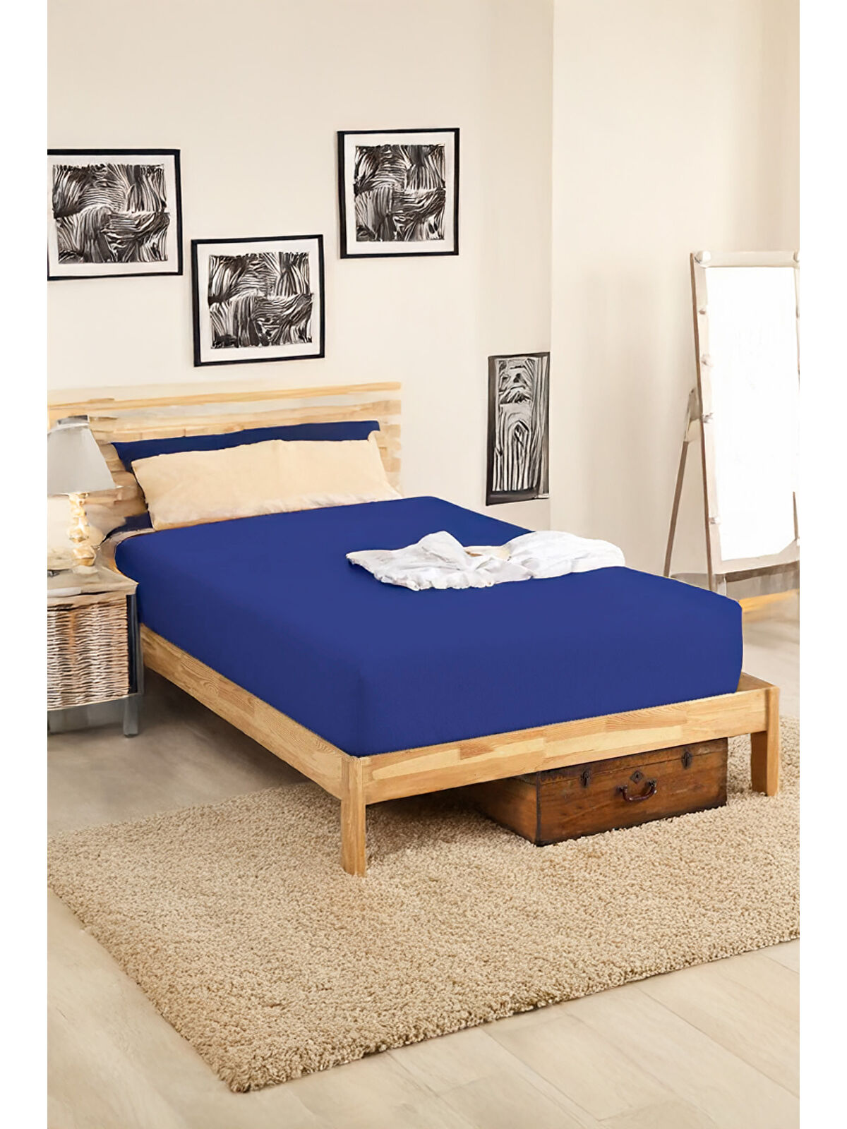 UPSTYLE Penye Lastikli Çarşaf Pamuklu Jersey Çift Kişilik 160x200cm Lacivert