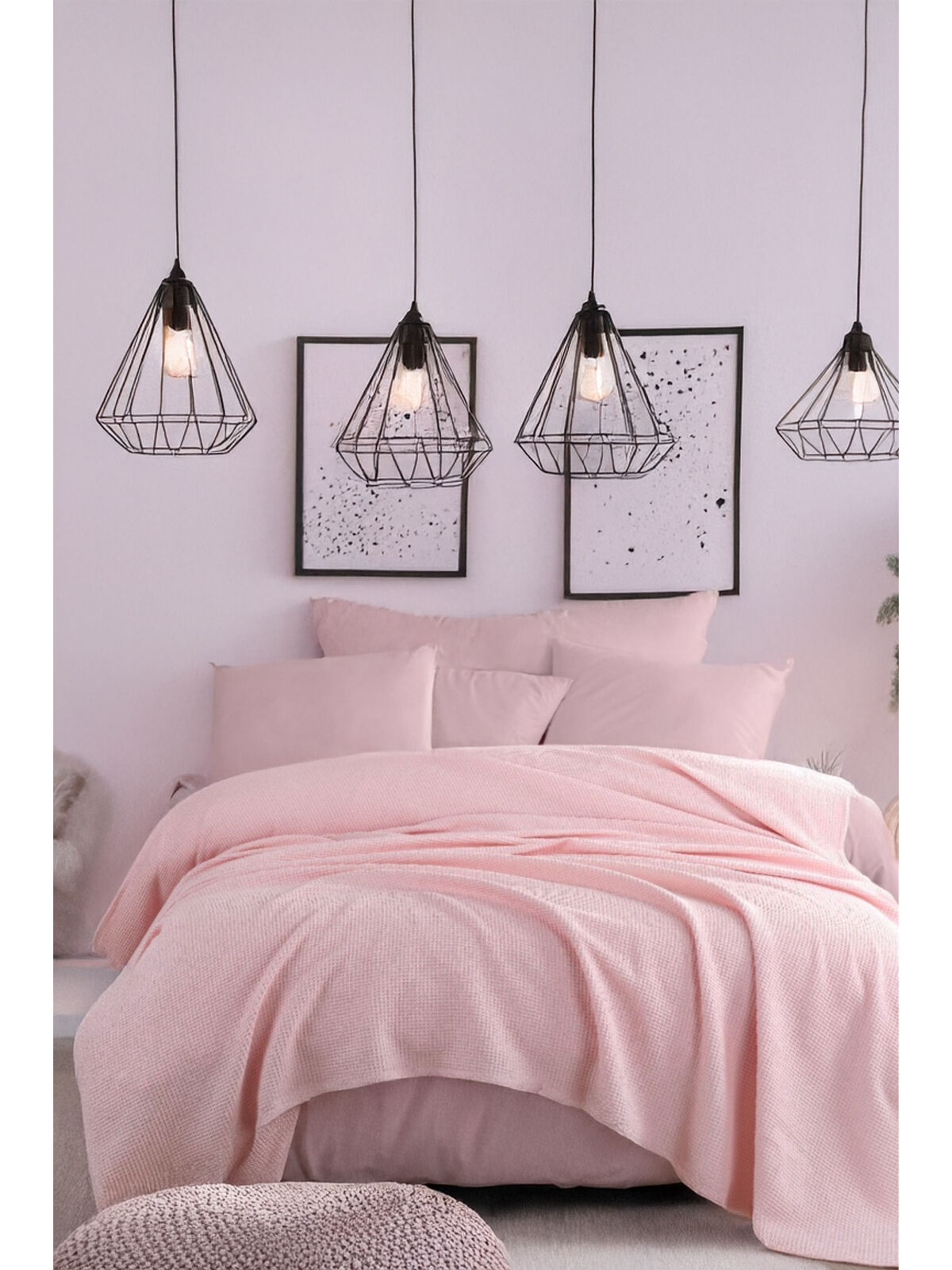 UPSTYLE Ecocel Pike Örtü Battal King 240x230cm Karde PudraPembe