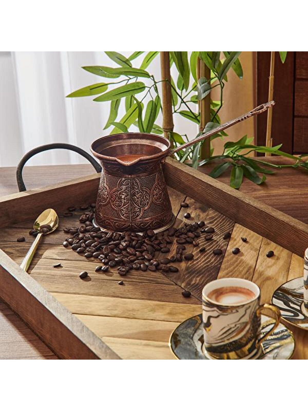 Ayvalı Metal Desenli Cezve No:6 - Kahverengi - 390 ml